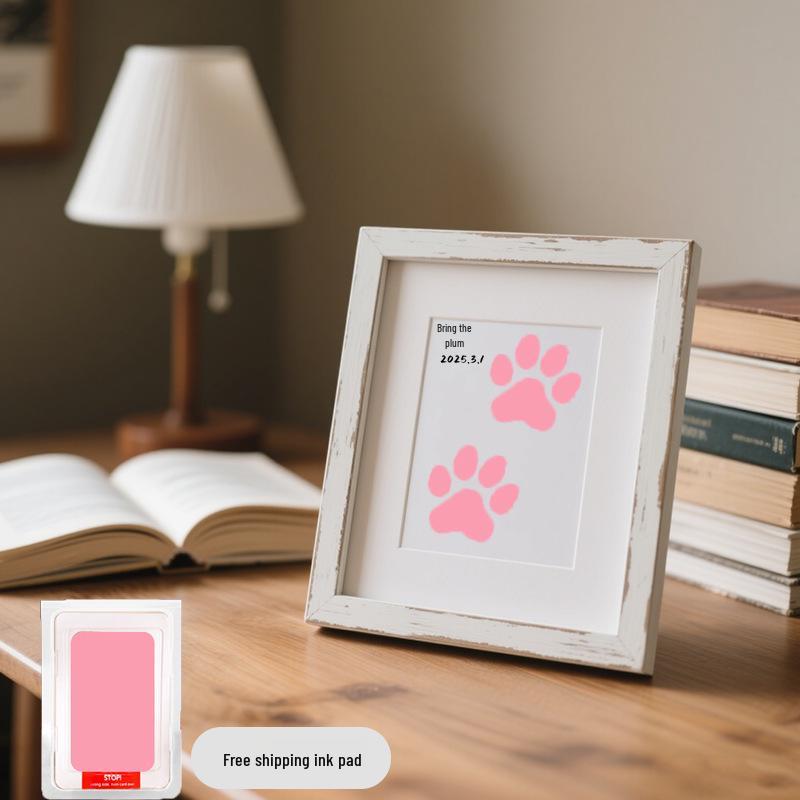 Pet Paw Print Memorial Frame with Wash-Free Ink Pad for Cats and Dogs