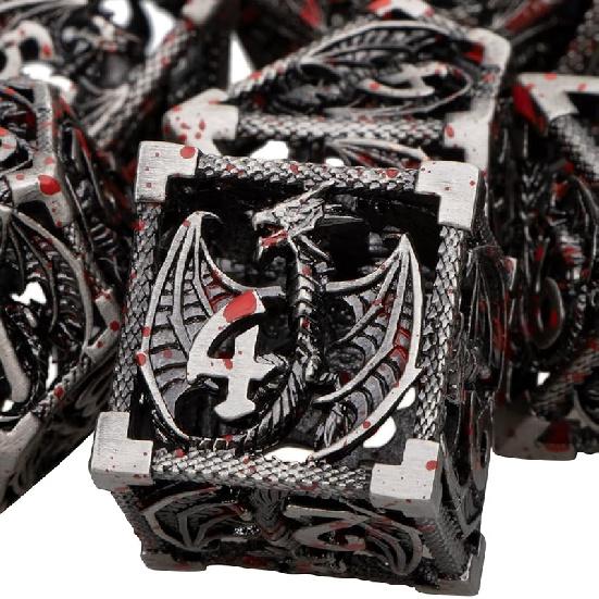 ARUOHHA Hollow DND Dice Set Copper Blue 5-Headed Dragon D and D Dice with Gift Box, Dungeons and Dragons Role Playing Games 7PCS Metal Polyhedral