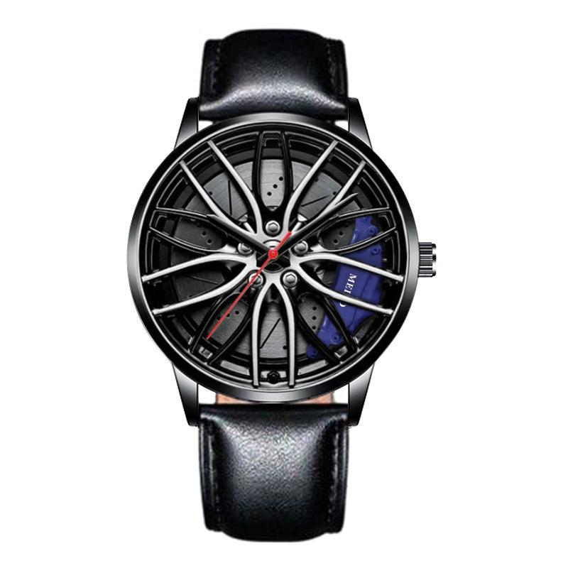 Trendy Men's Sports Car Wheel Hub Design Watch with 3D Racing Elements