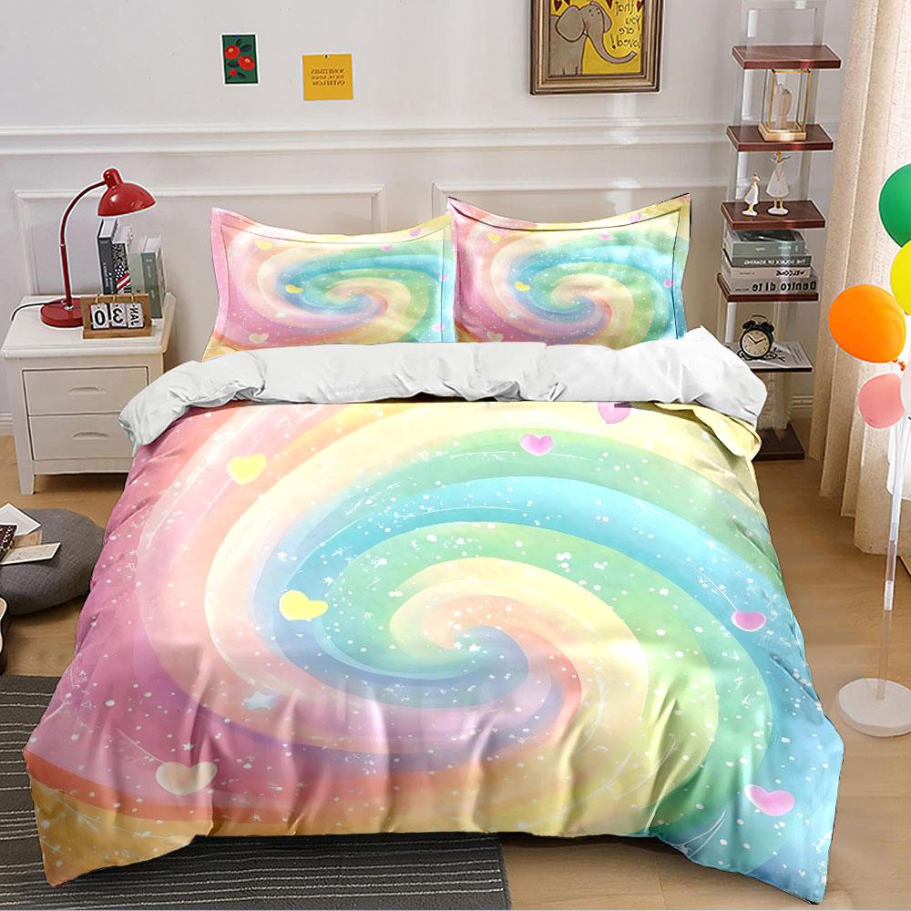 Colorful Swirl with Hearts Bedding Duvet Cover Set Duvet Cover Pillowcases (1*Duvet Cover 2*Pillowcases, Without Duvet Insert)