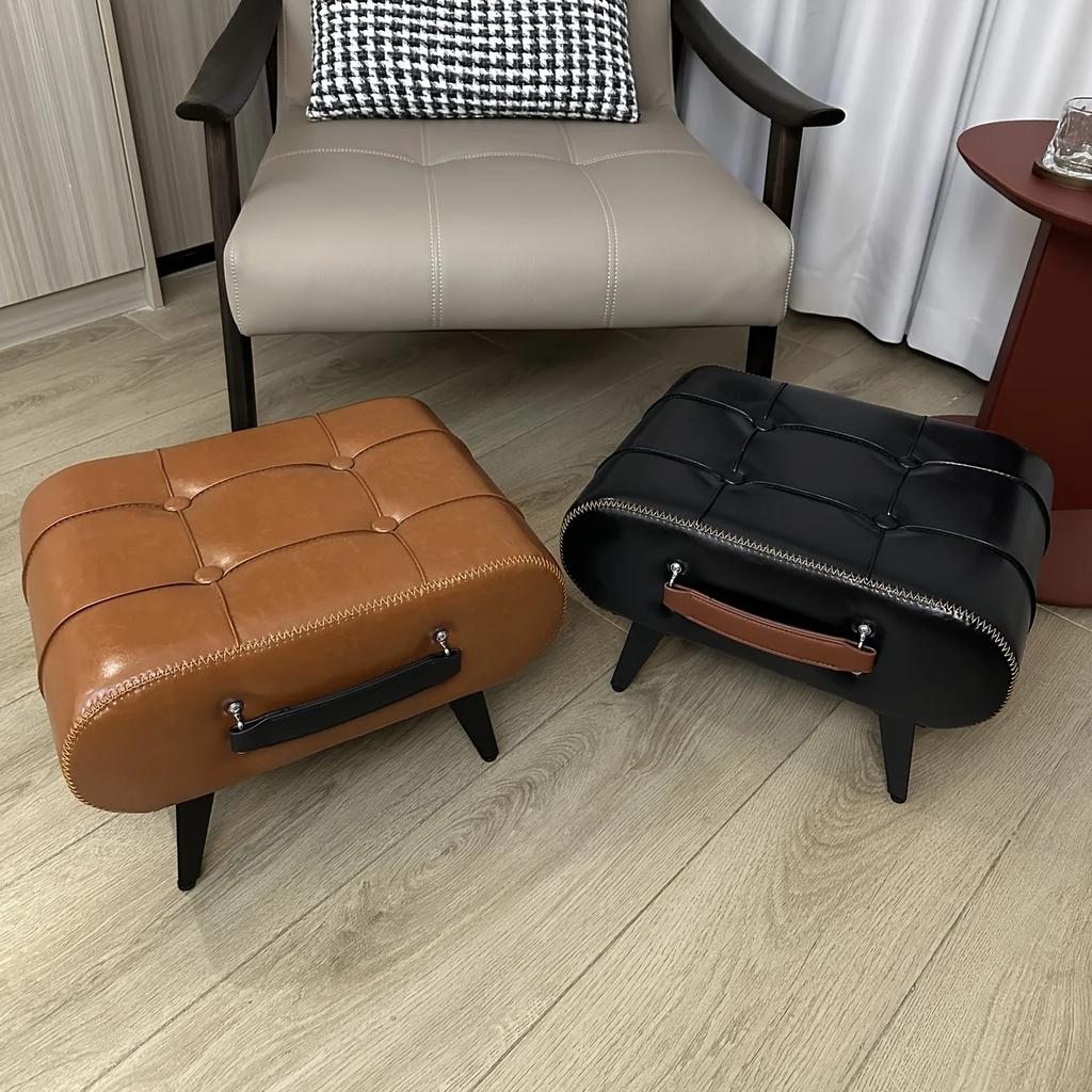 A High-quality Oil-and-wax Leather Low Stool, Footstool, Leather Footrest Stool, Stylish Multifunctional Sofa Side Piece
