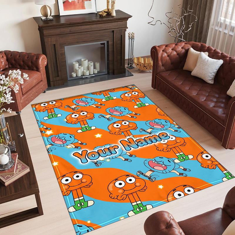 Personalized Crystal Velvet Carpet Custom Name Text,Amazing World of Gumball Anti Slip Area Rug For Home Decoration