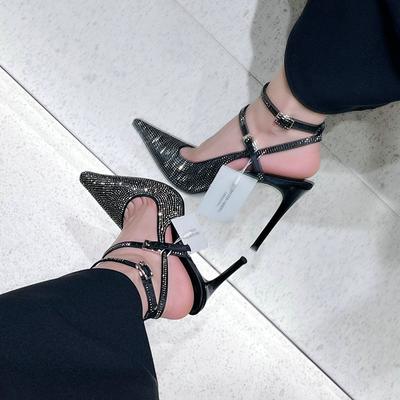 Mode Französische Zehen Strass High Heels 2025 Frühling/Sommer Neuer Stil Elegante Damen Sandalen für Frauen mit dünnen Absätzen und spitzen Zehen