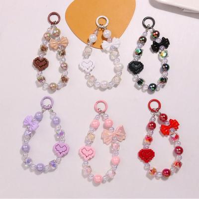 Lanyard Beaded Wrist Strap Acrylic Keychain Bag Chain Sweet Bow Mobile Phone Straps  Girls