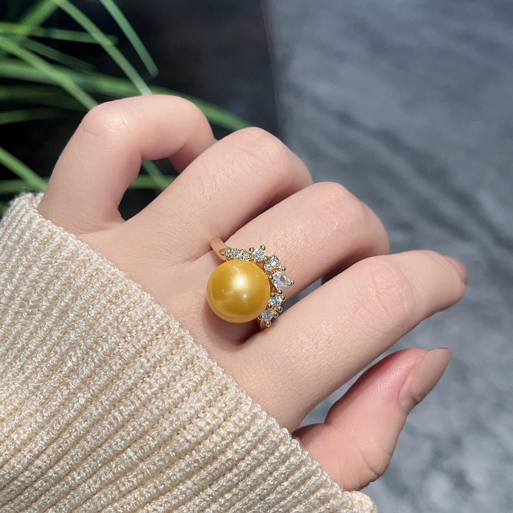 High Carbon Diamond Bead Pearl Ring Women'S Opening Full Of Diamonds Zircon Fresh And Elegant Ring Jewelry