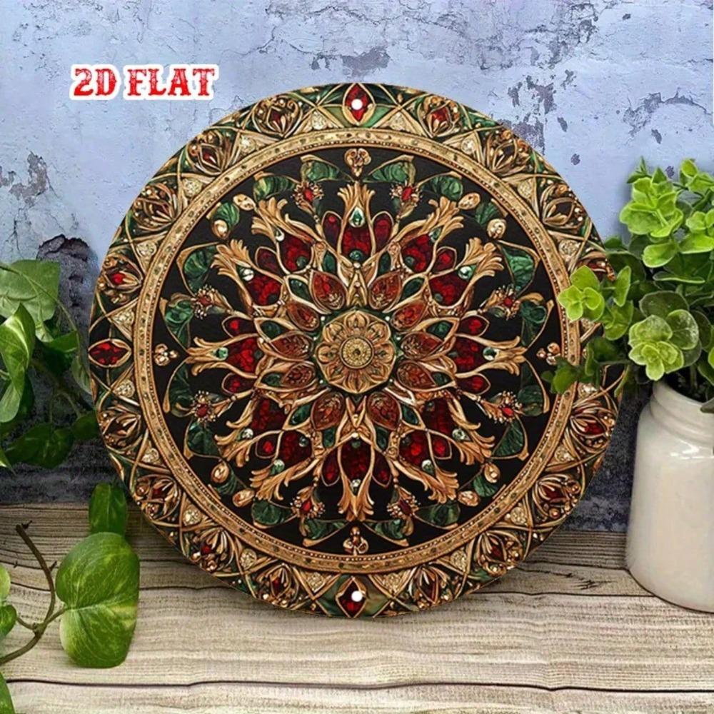 Vintage Mandala Floral Metal Sign 7.8x7.8 Inch Wall Art Decor Rustproof Hanging