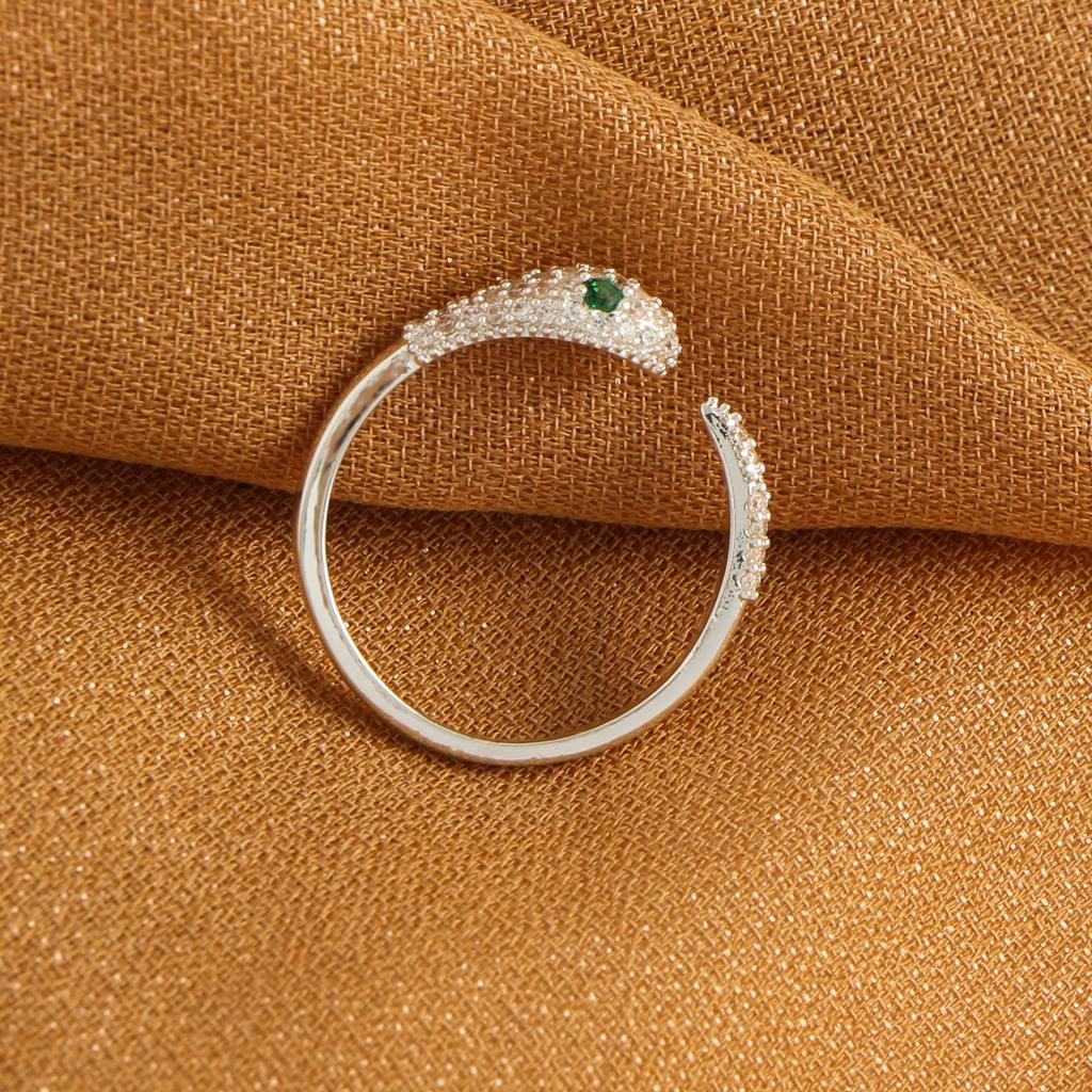 Silvery Plated Snake-Shaped Synthetic Cubic Zirconia Open Ring for Women Trendy Stackable Jewelry Gift