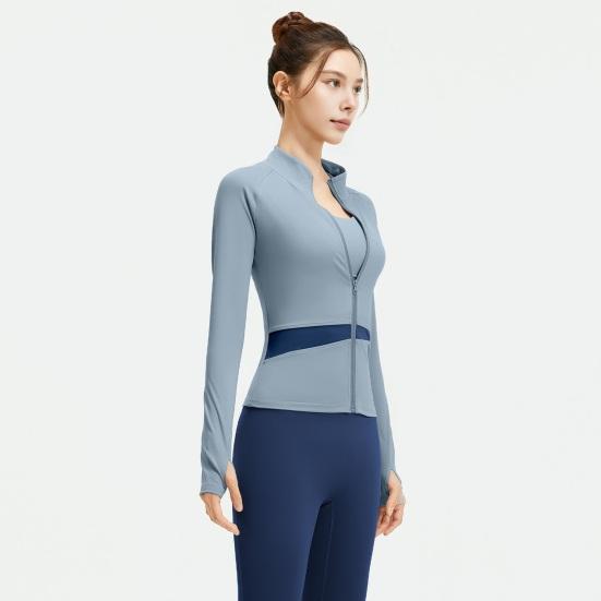 Women's Workout Jacket Full Zip Up Cropped Yoga Jacket Long Sleeve Slim Fit Athletic Top