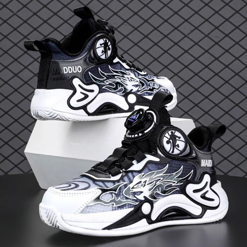 Boys Shoes 2025 Spring and Autumn New Children's Breathable Basketball Shoes Sports Shoes Middle and Older Children's Rotating Buckle Classmates Summe