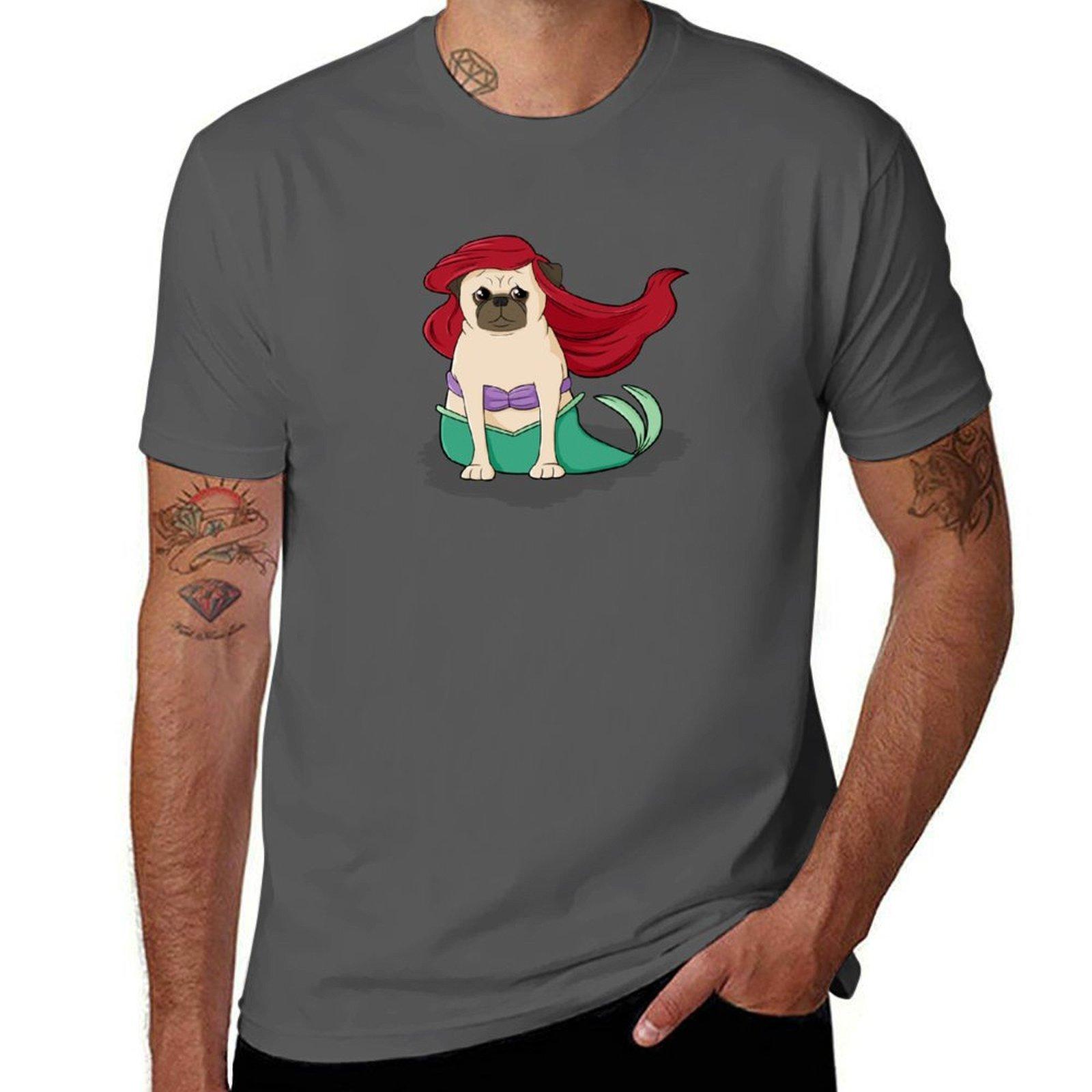 

The Little Mer-Pug version 2 T-Shirt man t shirt heavy cotton graphic t shirts for man T-Shirt 4XL