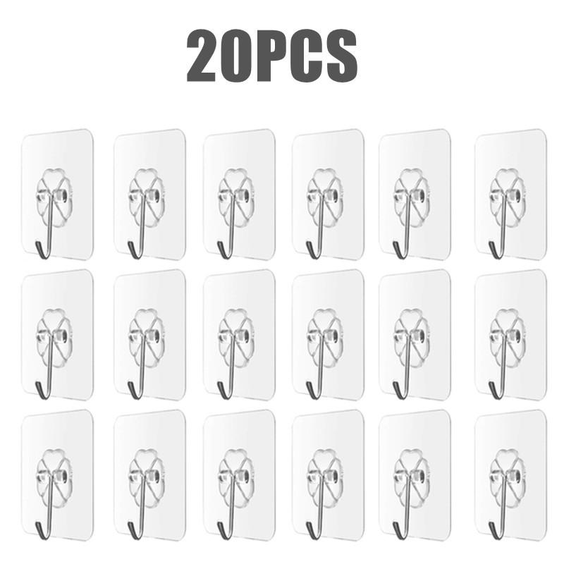 20pcs Transparent Plastic Duty Wall Hook For Kitchen Bathroom Office No Trace No Scratch Waterproof Adhesive Hooks Organizer
