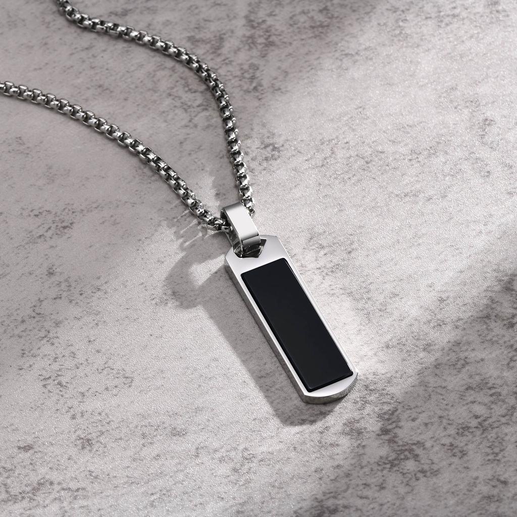 Stainless Steel Rectangle Natural Stone Pendant Necklaces, Minimalist Dainty Chain Necklace, Luxury Fashion Jewelry For Men Gift