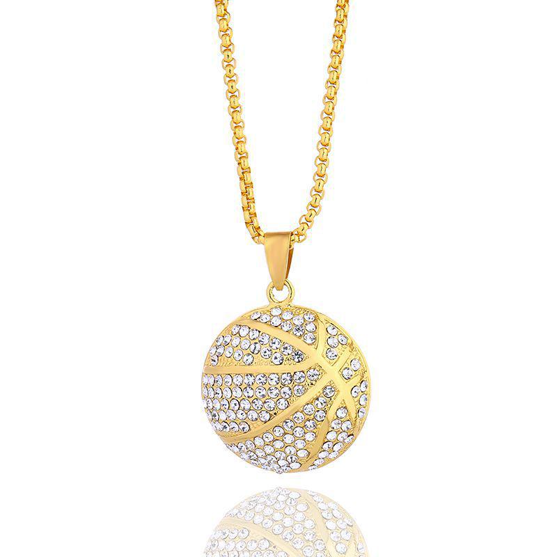 Gold-Plated Titanium Steel Hip-Hop Necklace with Diamond Basketball Pendant