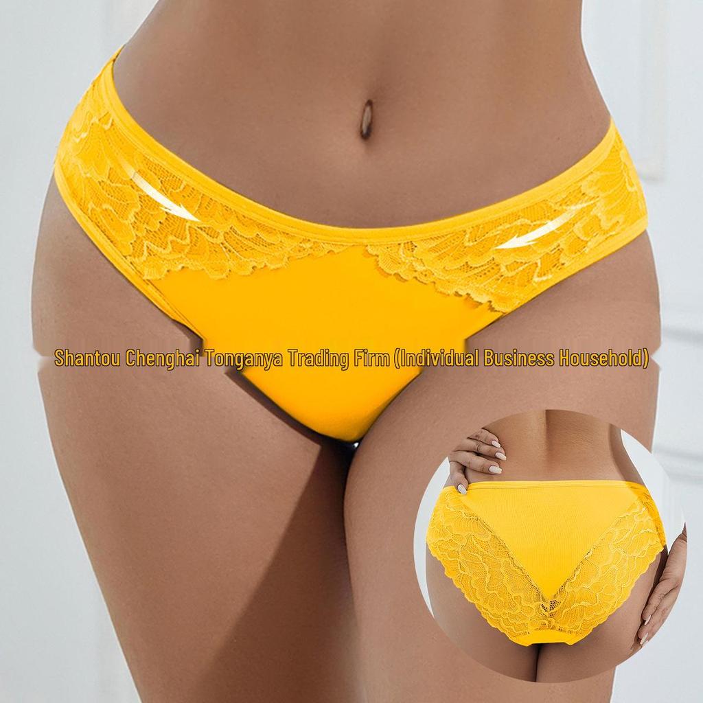 Women's Seamless Mid-Waist Lace Panties – Antibacterial, Soft, and Breathable