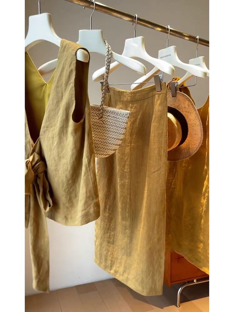 2024 Summer V-Neck Sleeveless Top & Midi Skirt Set