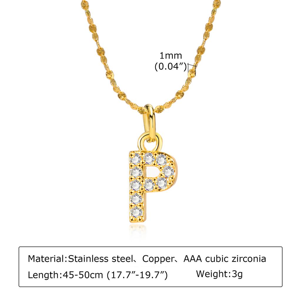 A-Z Initial 26 Letters AAA Cubic Zirconia Pendants Necklace For Women, Stainless Steel Dainty Charm Necklaces Fashion Jewelry