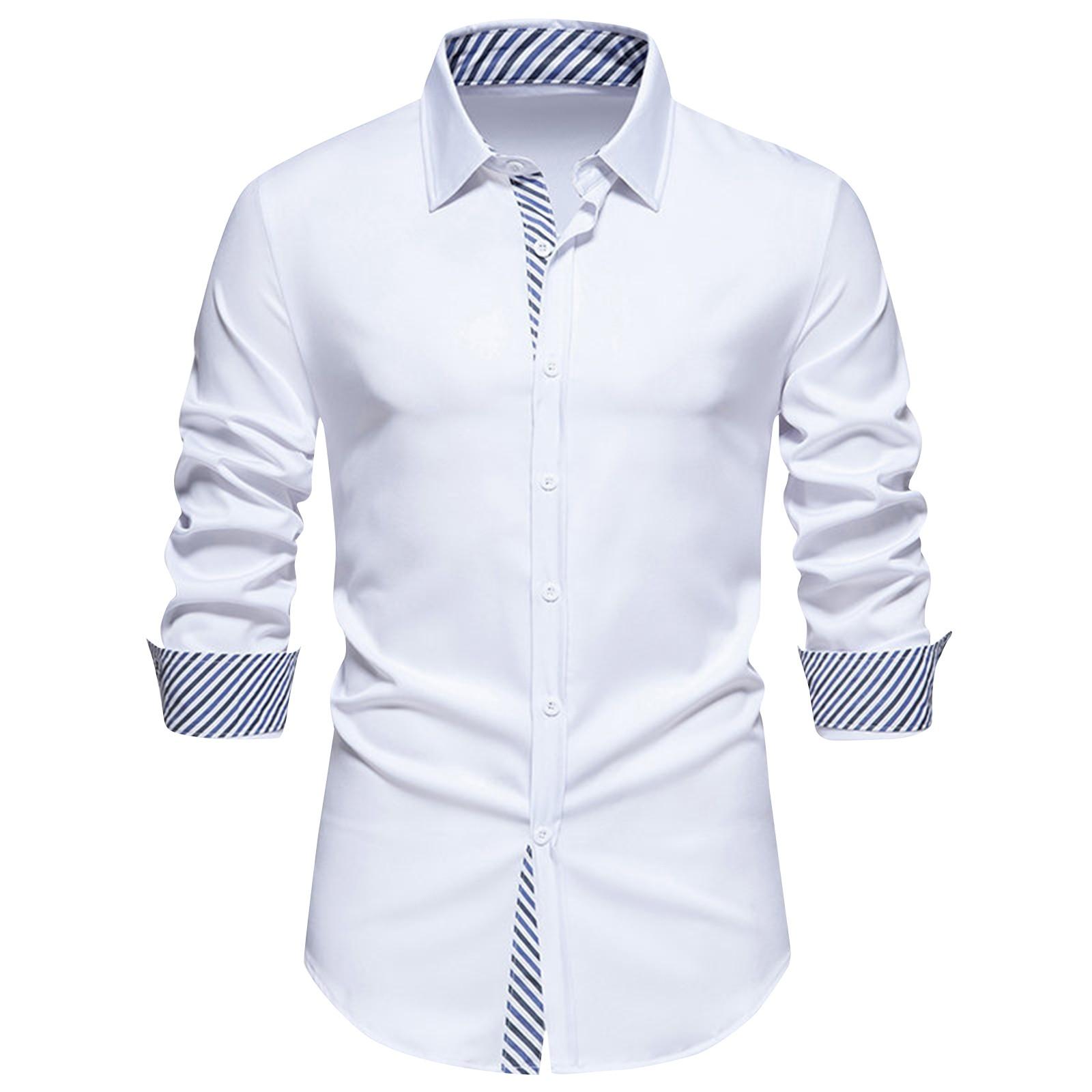 

Мужская повседневная модная рубашка с длинным рукавом с лацканами Мужская полосатая рубашка с длинным рукавом с цветными блоками XXL белый
