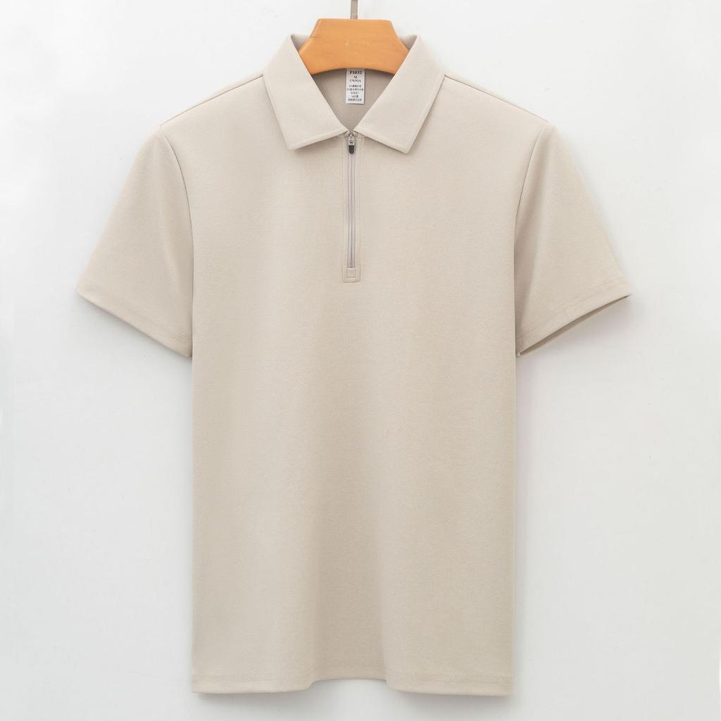 Zipper Polo Top for Mens Active Moisture Absorption Quick-drying and Antibacterial Short-sleeved T-shirt Polo Top