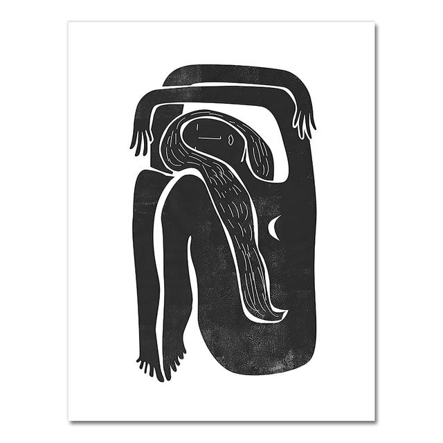 

Черно-белый минималистичный женский портрет, картина середины века, постеры с луной, бохо, художественный принт, холст, картина, домашний настенный художественный декор 20x30cm