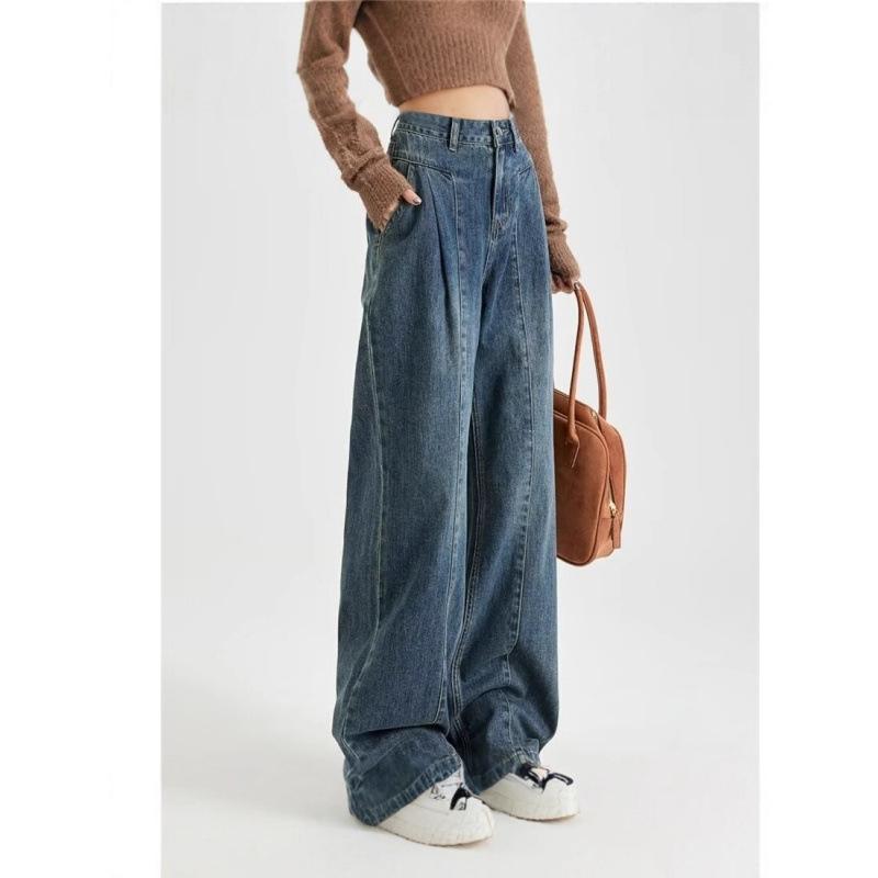 

Women s American Retro High Waist Wide Leg Jeans - Spring/Autumn Edition M синий