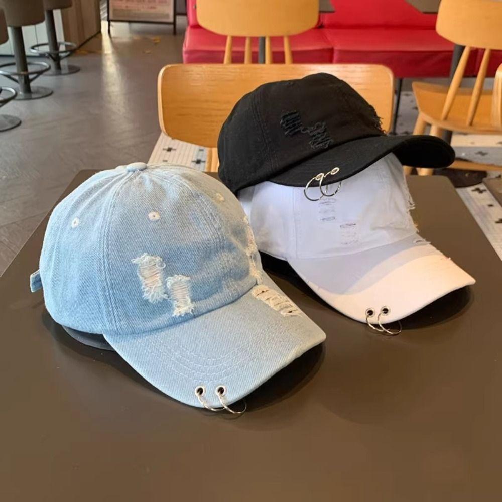 Hip Hop Ripped Denim Baseball Hat Creative Sunshade Hat Casual Iron Ring Baseball Cap Men