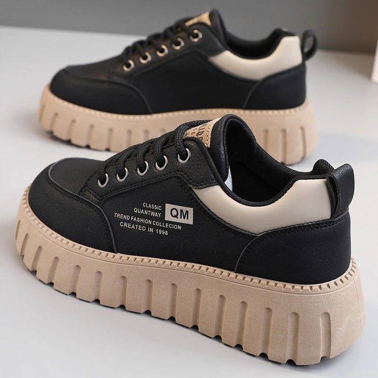 Women's Chunky Platform Sneakers Breathable PU Leather Anti-Slip Sport Walking Shoes for Women Casual Outdoor Comfortable Lace-up Tennis Sneakers