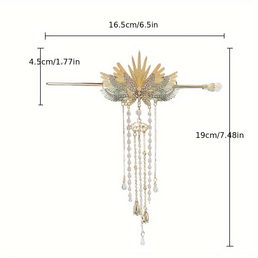 Vintage-Inspired Angel Wings Hair Clip Exquisite Faux Pearl Tassels Rhinestone Embellishments Zinc Alloy Metal Hairpin