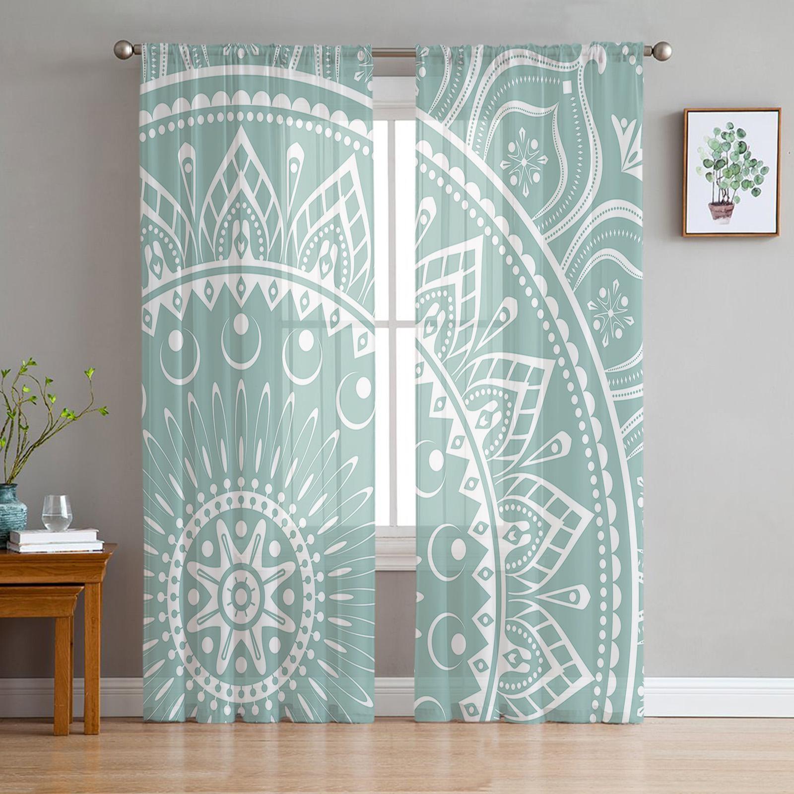 Bohemian Mandala Transparante Vitrage Gordijnen ideaal voor Woonkamer Slaapkamer Ruimte Exotische Stijl Raamopening Tule Gordijnen Heldere Chiffon Gordijn 1 PCS W150XH250cm&Grommet Top