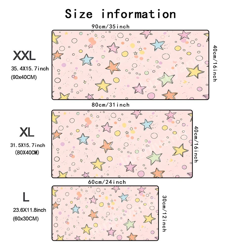Cute Star Pastel Pink Mouse Pad Large Computer Office Game Table Mat Rubber Antislip Stitched Keyboard Mats 90x40 Xxl Desk Pads