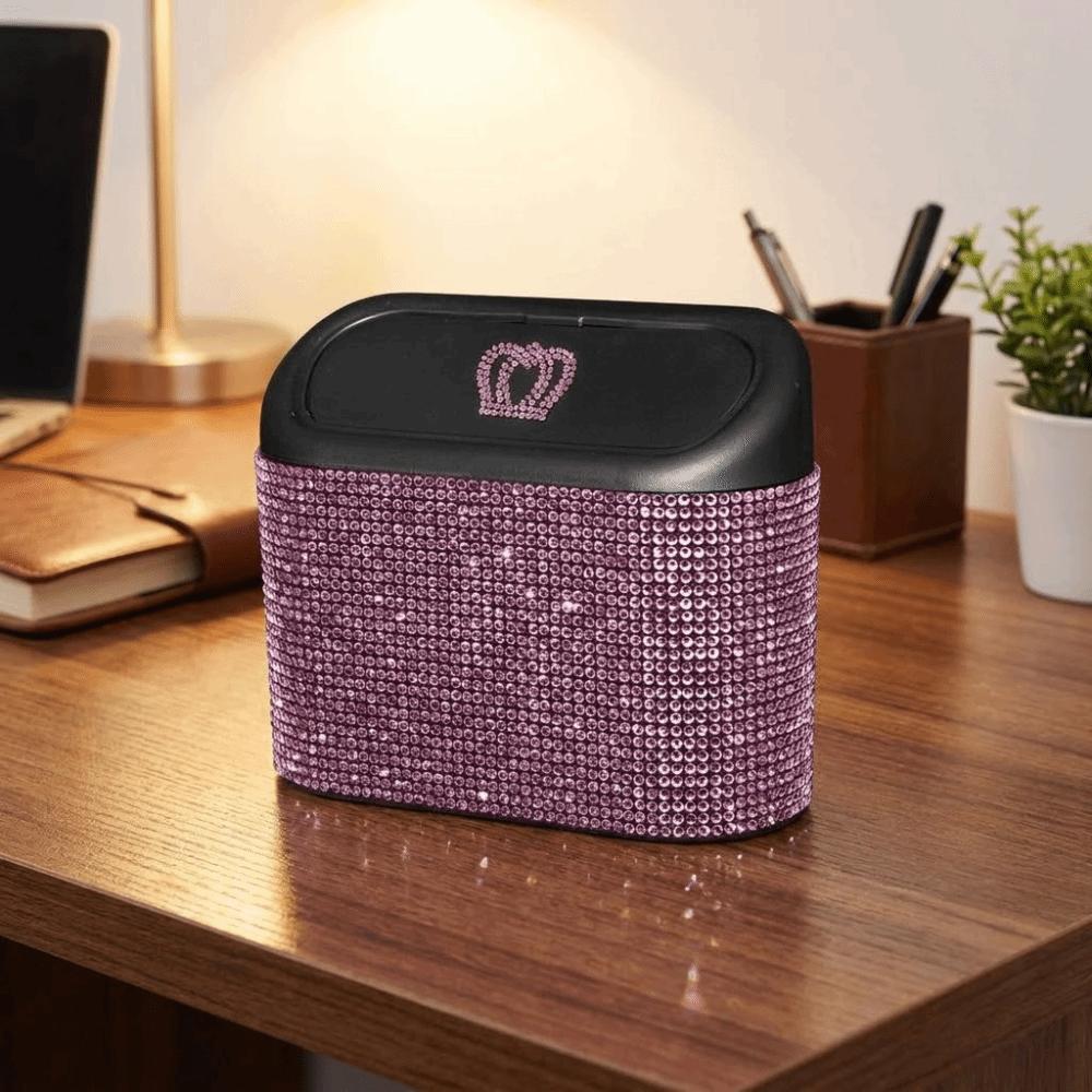 Shimmering Rhinestone Car Seat Back Trash Basket Hanging Mini Desktop Trash Can  Office