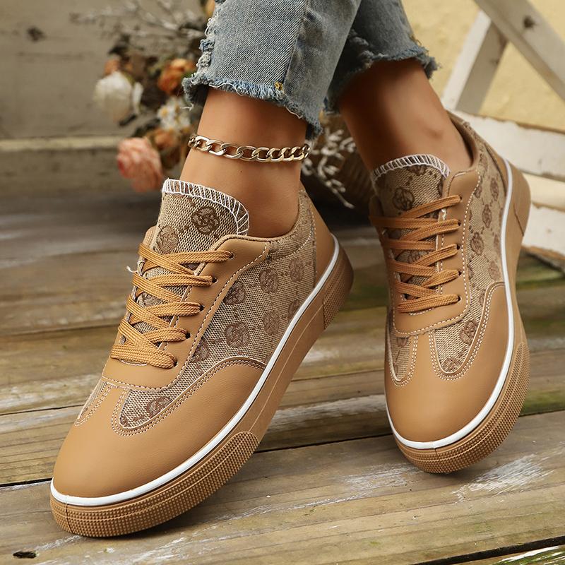 Fashion Vintage Embroidered Women's Sneakers Brand Design Comfortable Casual Shoes Woman Flat Heels Lace Up Walking Sneakers Plus Size