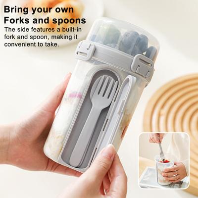 Double-Layer Salad Container with Fork 0.83L Food-Grade PP Bento Box Leak-Proof Lightweight Picnic Lunch Box for Breakfast Work Lunch Travel