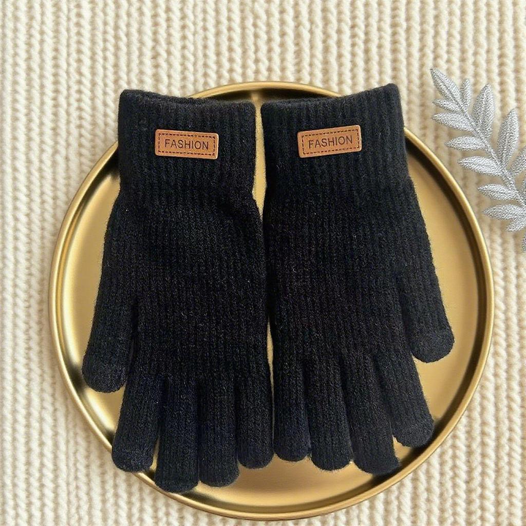 Damen Winter Fleece Touchscreen Fahrradhandschuhe, Verdicktes Niedliches Strickmuster, Kälteabweisend, Fünf-Finger-Design.