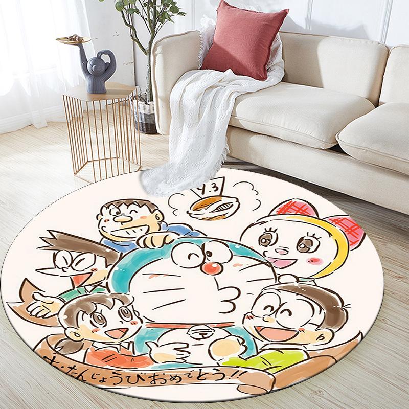Doraemon Round Area Rug,Carpet Rug for Living Room Bedroom Sofa Playroom Decor,Non-slip Floor Mat