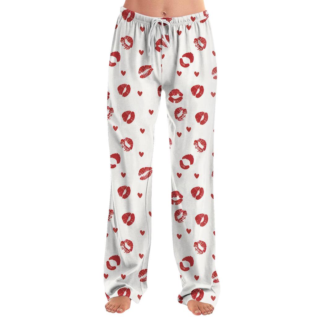 Womens Pajama Pants Sleepwear Casual Drawstring Elastic Waist Pants Comfy Straight Yoga Loose Trousers