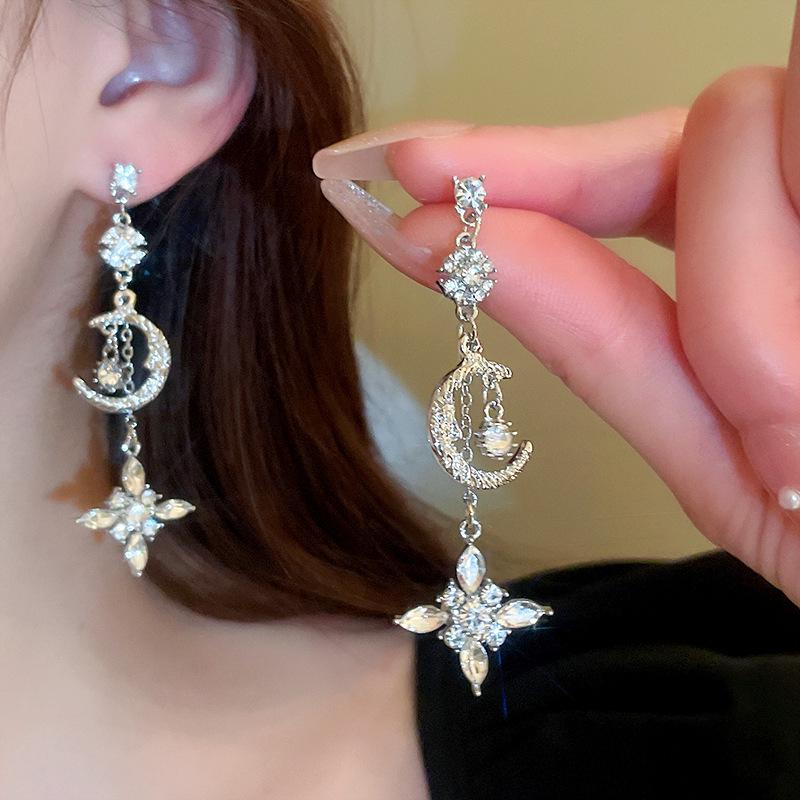 Diamond Inlaid Tassel Earrings - Silver Needle, High-End Court Style
