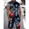 Casual Everyday Short Sleeve+ Shorts 2PCS Set Cool The Lion King 3DPrint T-Shirt +Drawstring Short Set Men's Set Camping