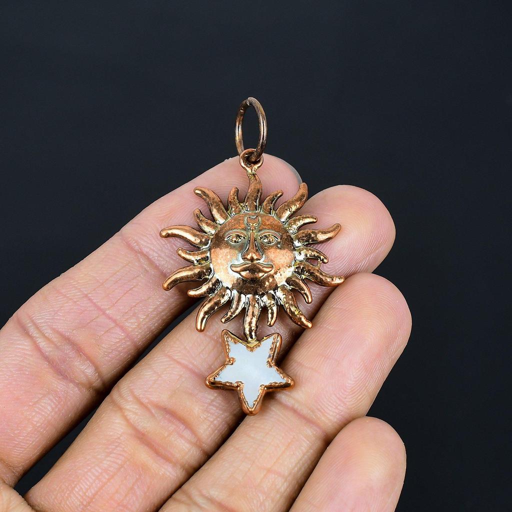 Mother of Pearl Pendant Gemstone Pendant Copper Electroformed Pendant, Handmade Jewelry Anniversary Gift