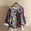 Women's Fashionable And Casual Shirt Long-sleeve Round Neck Print Cotton And Linen Blouse Top