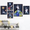 Cartoon Space Astronaut Planet Rocket Spacecraft Wall Art Print Canvas Painting Nordic Poster Wall Pictures Baby Kids Room Decor