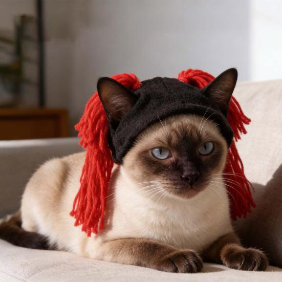 Fun Rock Pet Hat Adjustable Cat Hat with Ear Holes Cute Pet Hat with Yarn Hairs for Small Dogs Cats Party Costume Photo Prop