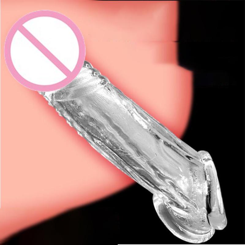 Transparent Penis Extend Sleeve Reusable Condoms Dildo Enhancer Delay Ejaculation Cock Rings Nozzle Sex Toys For Men