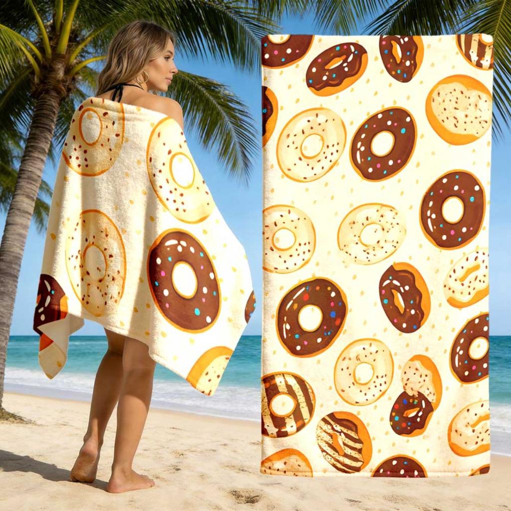 Donut Print Beach Towel Quick Dry Soft Lightweight for Pool Party Swimming Surfing Diving Outdoor Birthday Gift Unisex