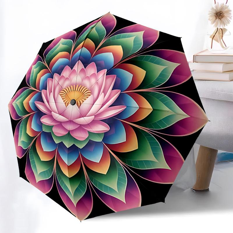 

1pc Lotus Flower Mandala Automatic Umbrella - Automatic Opening And Closing, Sturdy Iron Frame, Formal Occasions yy251018247