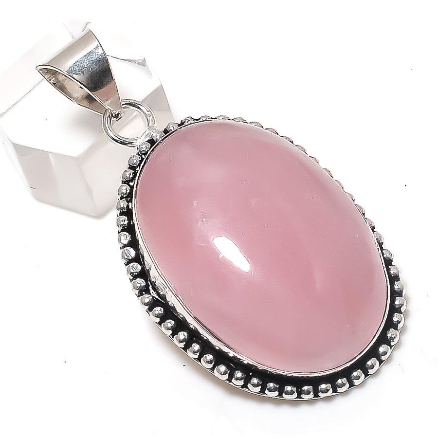 

Natural Rose Quartz Gemstone 925 Sterling Silver Jewelry Pendant 2.17 g8a55