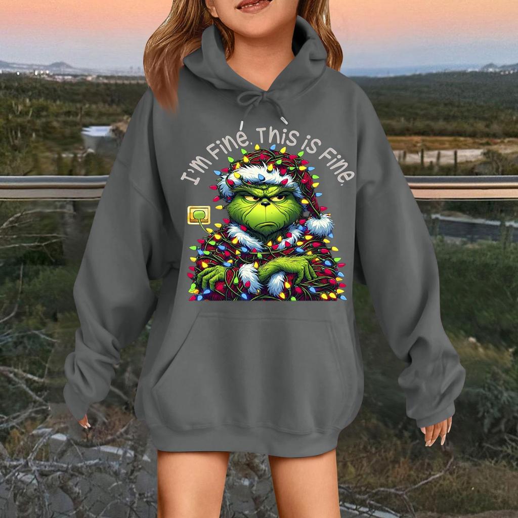 Dětská módní ležérní mikina s dlouhým rukávem, volná, s vánočním potiskem, pulovr s kapucí