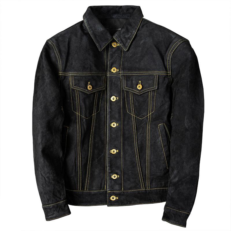 Genuine Sheepskin Leather Jacket Men Faux Suede Cowboy Coat Slim Fit Short Autumn Winter Fashion