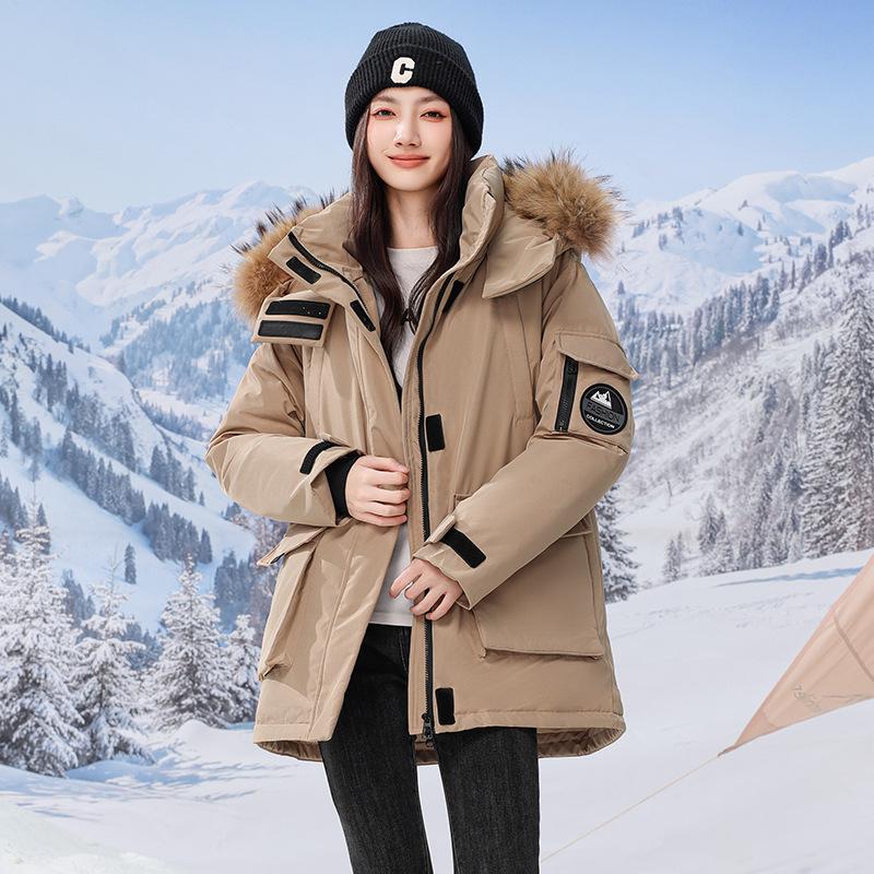

Winter Women s Loose Outdoor Padded Three-proof Jacket Cotton-padded Hooded Cotton-padded Jacket Waterproof Frock Coat XXXL