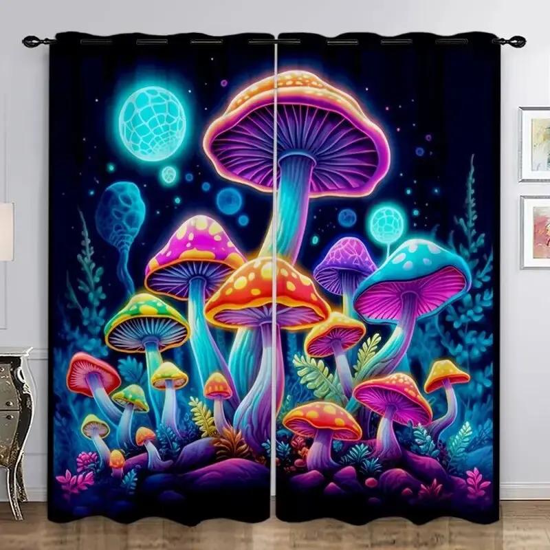 

Seven-color artistic mushroom pattern printed curtains bedroom and living room home decoration room decoration 100*130 Grommet Top 1pcs