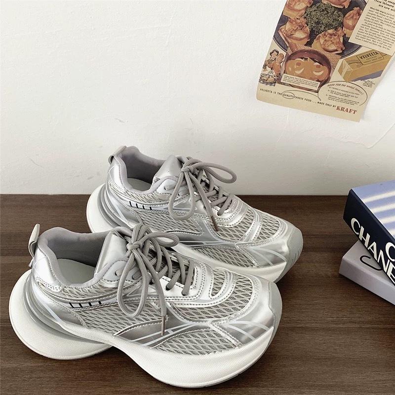 Trendy Shoes Platform Dad Shoes Women's 2025 New Spring and Autumn Mesh Breathable Lightweight Soft Sole Casual Sports Shoes